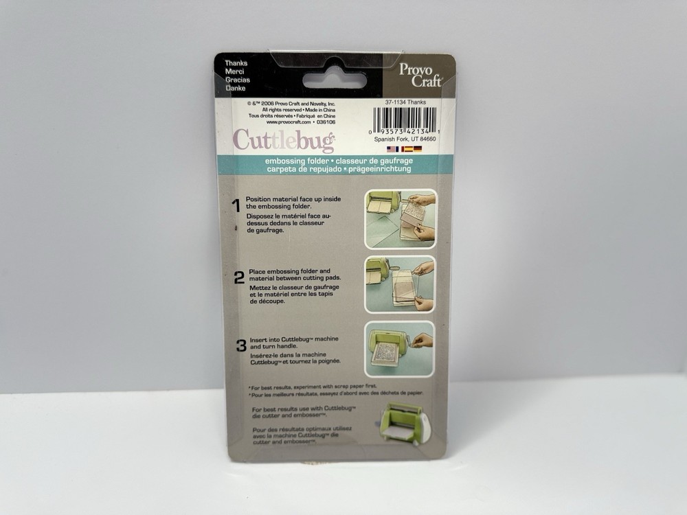 Embossing Folder NEW 2006 Cuttlebug Provo Craft THANKS, VTG, Original Packaging