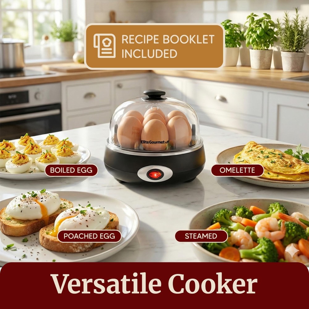 EGC007CHC# Rapid Egg Cooker, 7 Easy-To-Peel, Hard, Medium, Soft Boiled Eggs, ...