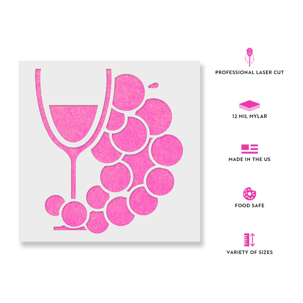 Wine Glass Grapes Stencil - Durable & Reusable Mylar Stencils