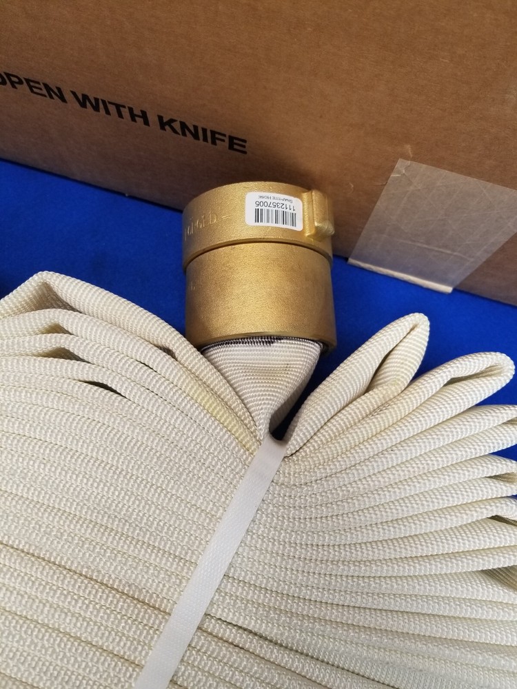 Snap-Tite Fire Hose, 50 ft, White, Polyester, Fire Hose, Single Jacket, 2-1/2"