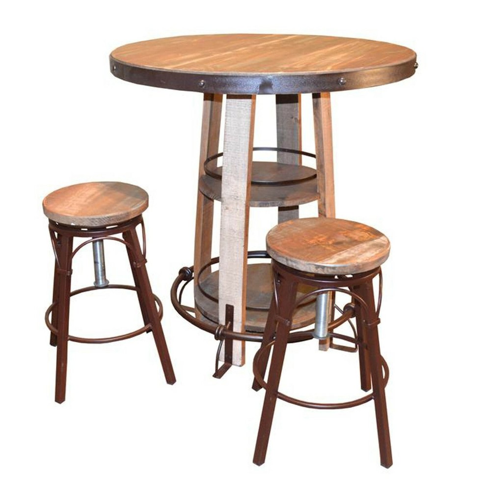 Crafters and Weavers Bayshore Rustic Style Pub Table Set with Two Bar Stools