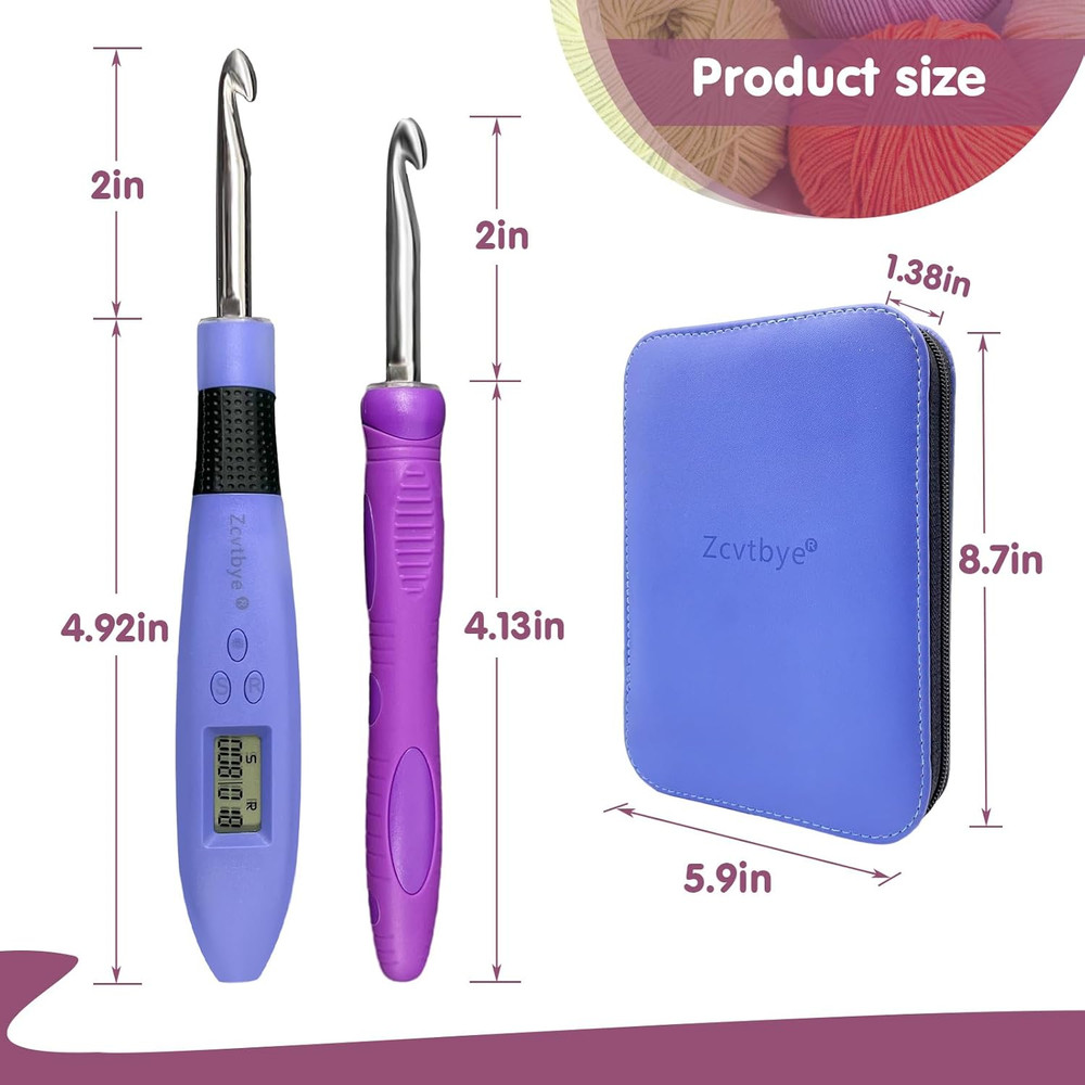 Crochet Hook with 18 Different Size for Stitch & Row Counter Light up Interchang