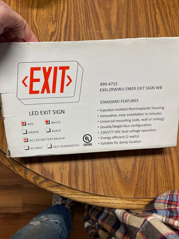 UL Listed Red White LED Exit Sign Double Face 120-277 VAC Fire Exit Signs