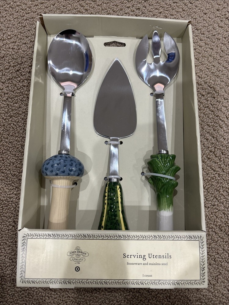 2024 John Derian Target 3pc Stoneware Stainless Flatware Set Serving Utensils