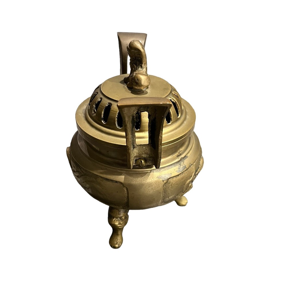 Solid Brass Incense Burner Foo Dog Finial