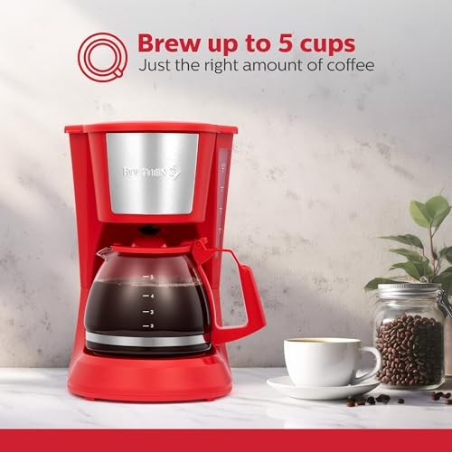 - Drip Coffee Maker - Convenient and User Friendly with Permanent 5 Cup Red