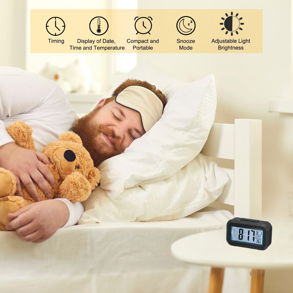 Square Electronic Alarm Clock with Timer, Black Digital Alarm Clocks