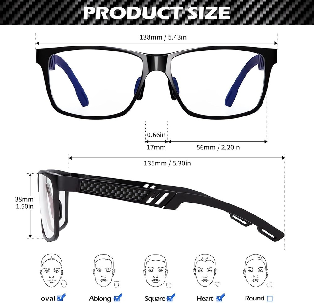 Blue Light Blocking Glasses Men Computer Gaming Glasses Rectangle Metal