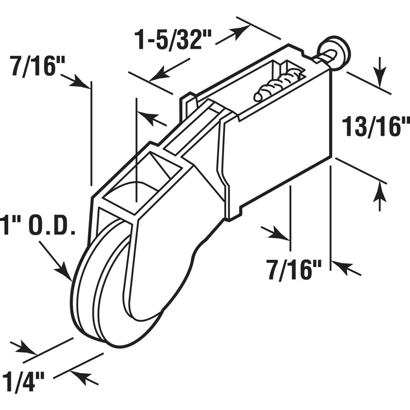 Roller Assembly, 1 in Dia Roller, 1/4 in W Roller, Nylon, White, 2-Roller - pack