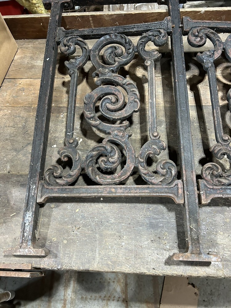 Antique Railing Cast Iron Newel Posts, Frame, Panels Architectural Salvage