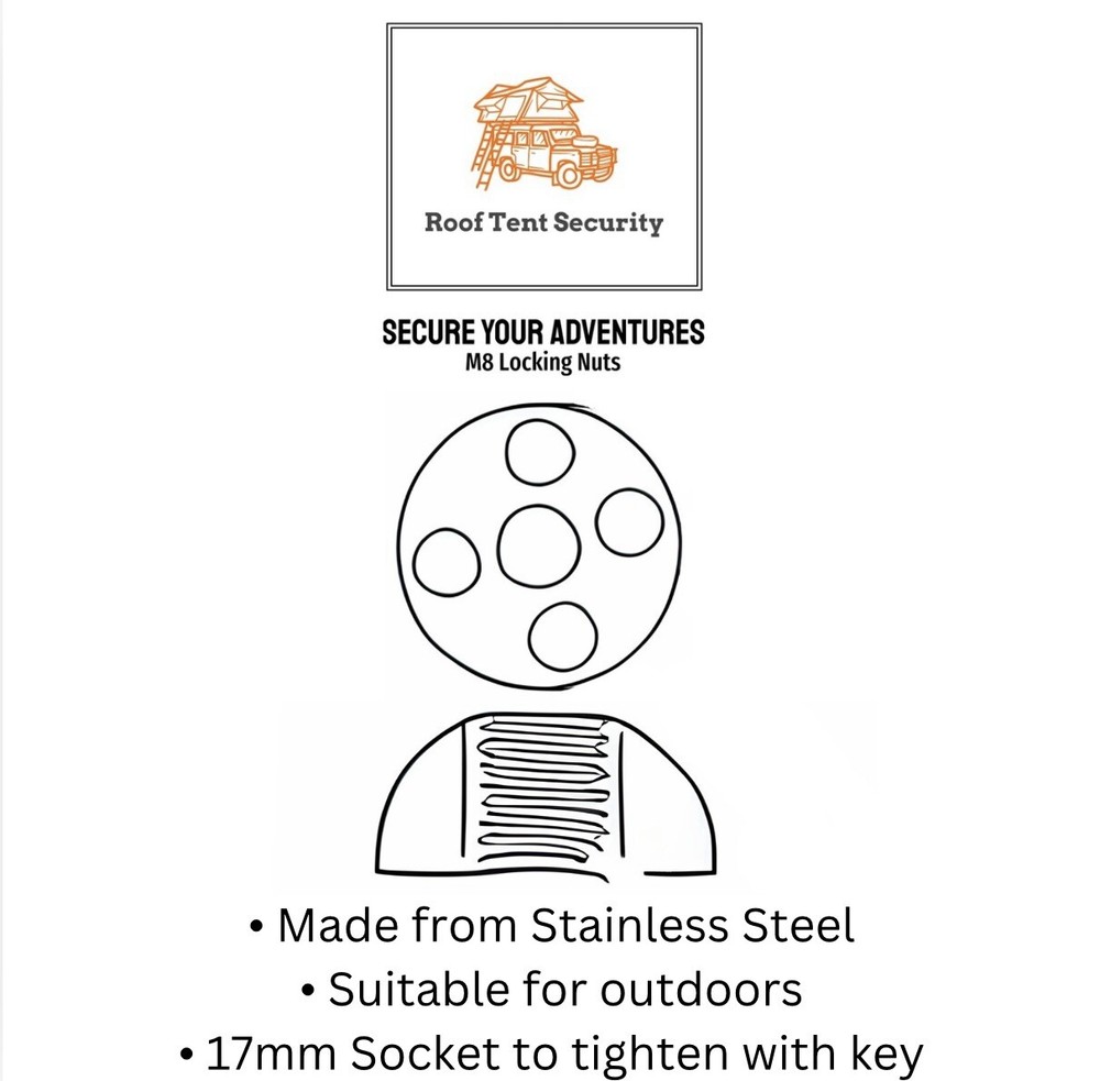 8 x M8 OEX Anti-Theft Security Nuts Tamperproof Locking Nut Set