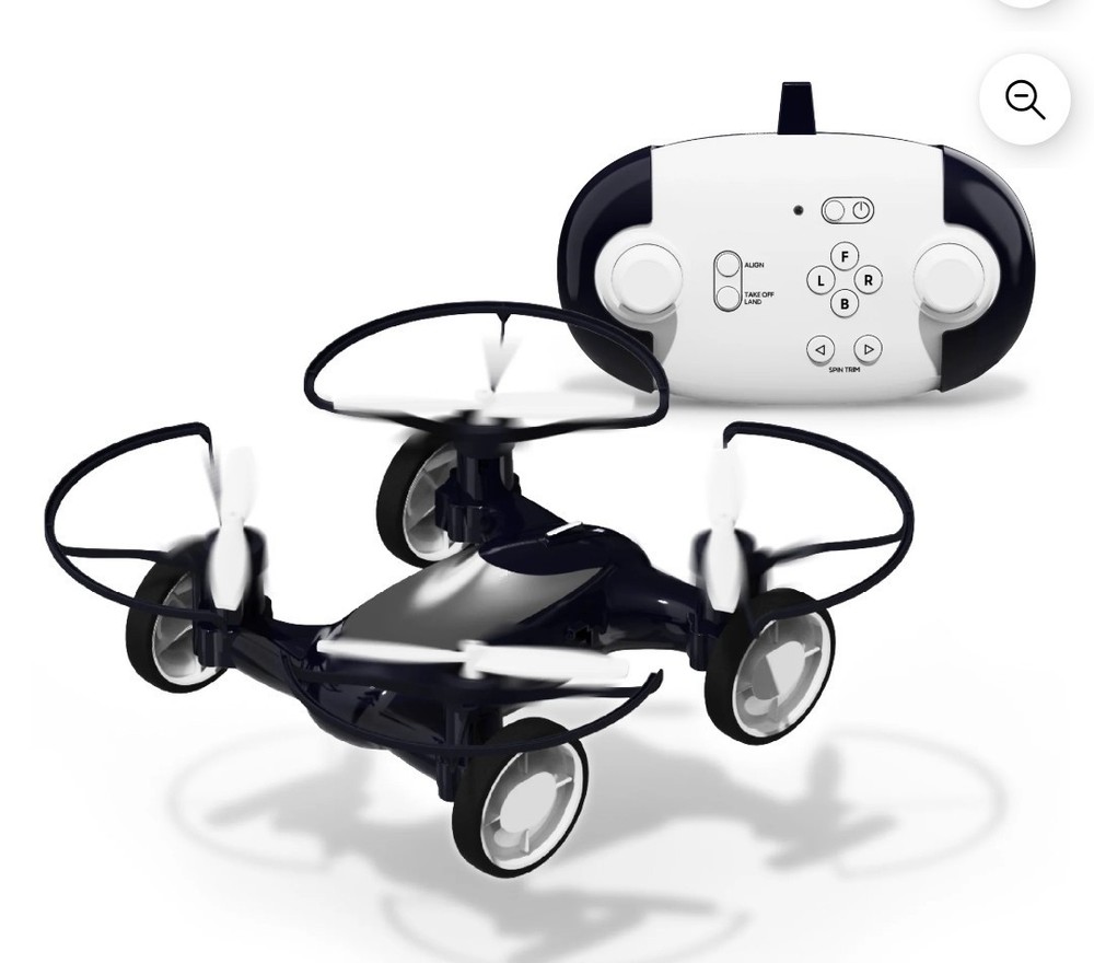 Sharper Image Fly+Drive Drone Remote Control Dual-Function Black White Vehicle