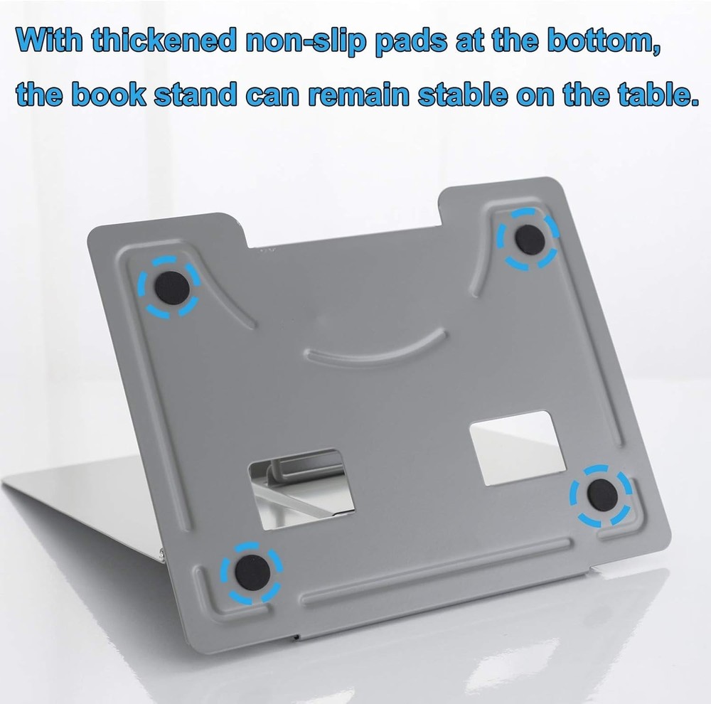 Portable and Foldable Grey Book Holder with 6 Adjustable Positions