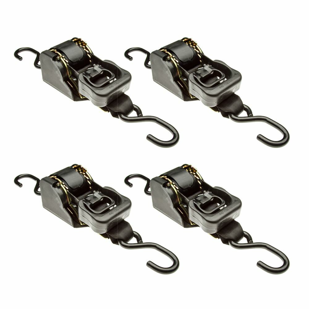 2" x 10' Retractable Ratchet Strap with S-Hooks - 4 Pack