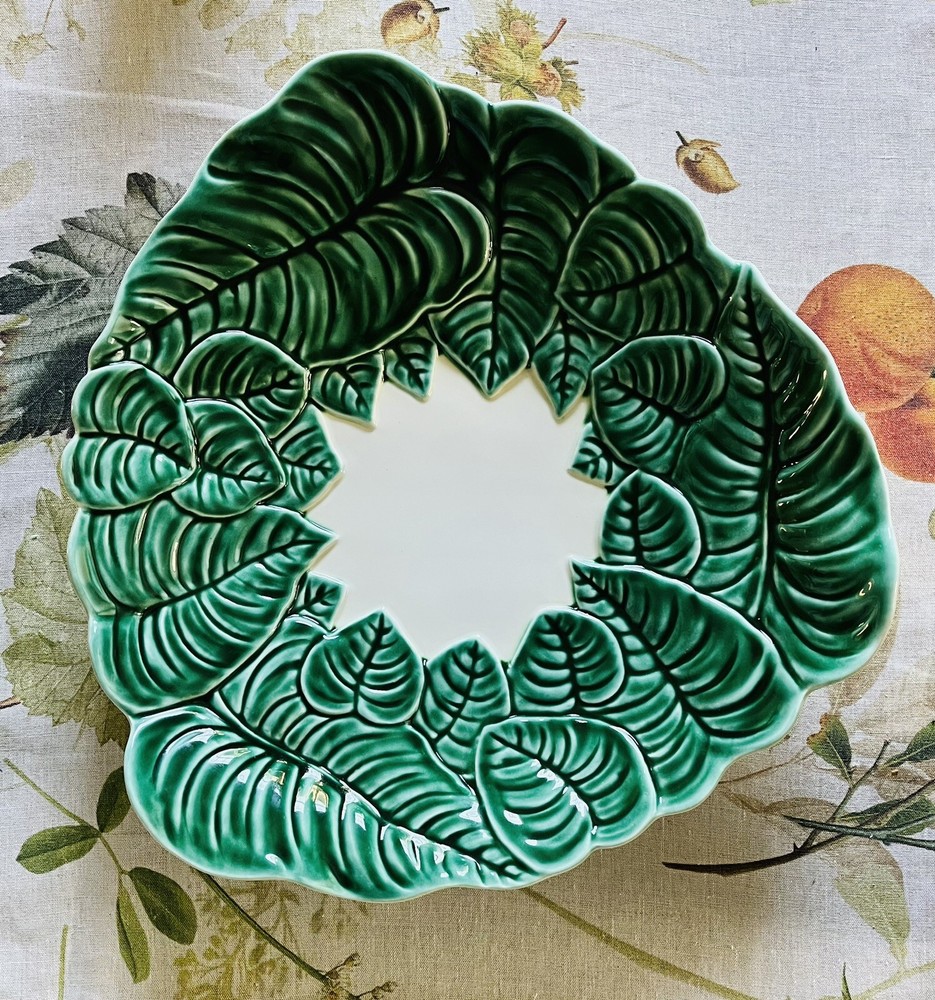 Ceramic Serving Platter Italy White With Green Leaves Triangle Shape Never Used