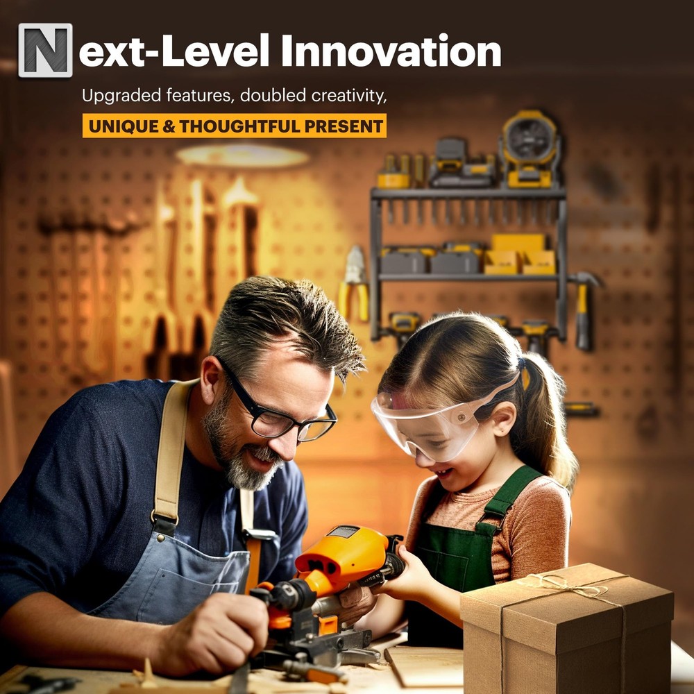 3-Layer Power Tool Organizer Wall Mount with Drill Holders, Garage Storage Rack