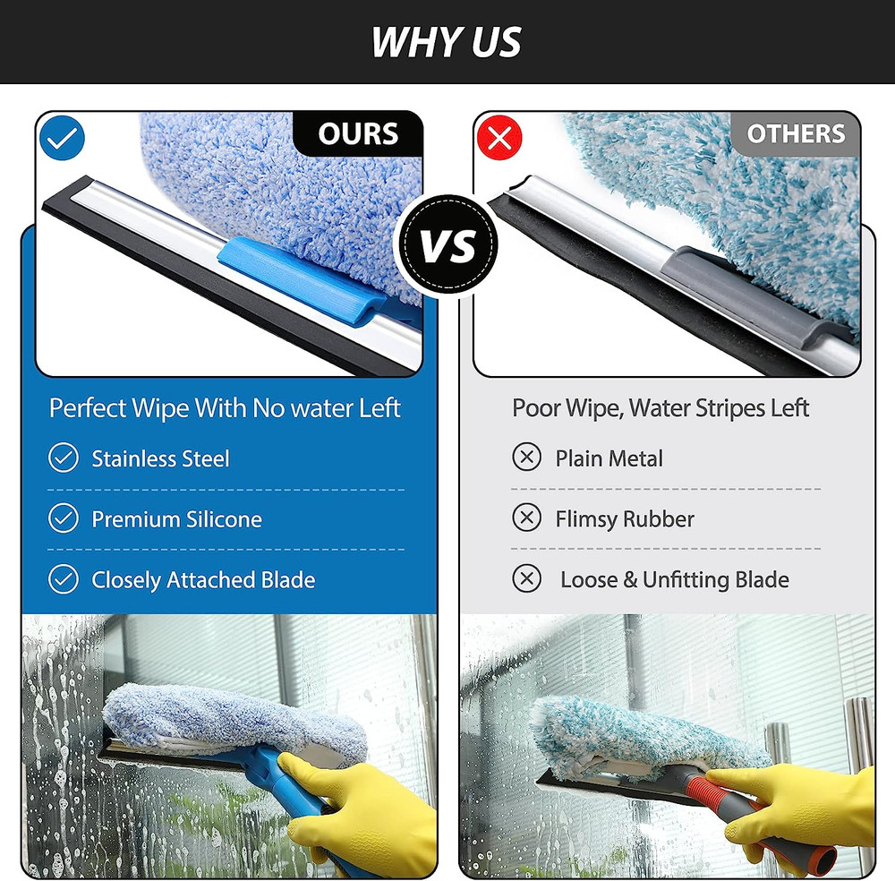 Professional 69'' Window Squeegee Cleaner Tool with Extension Pole, 2-In-1 Squee