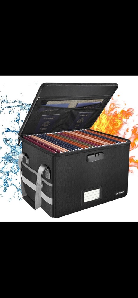 Fireproof File Box with Lock, Collapsible Document Organizer, Portable Storage