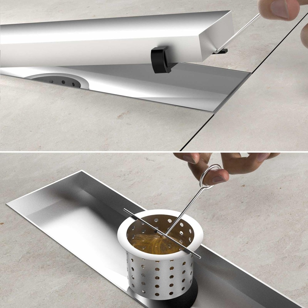 12 Inch Linear Shower Drain, Rectangle Shower Floor Drain with 2-in-1 Flat & ...