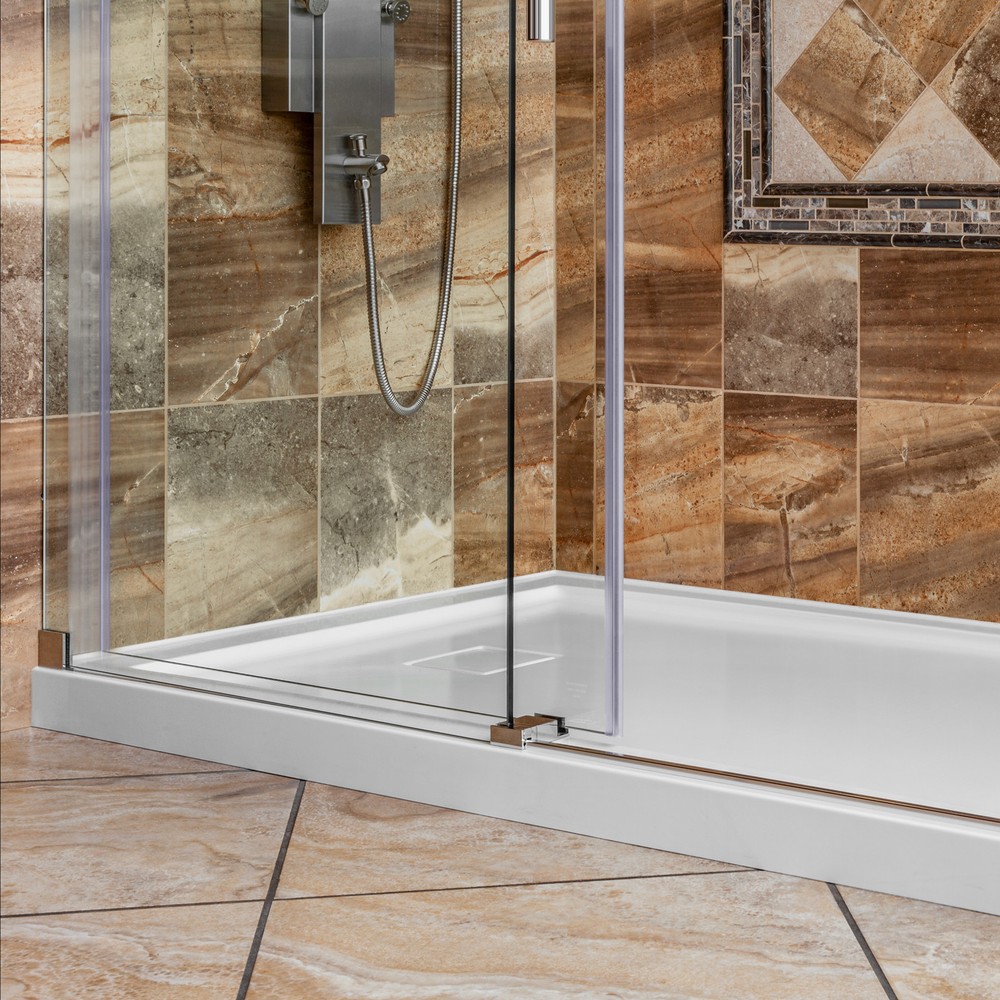 48"x36" Shower Base Pan Right Double Threshold Wall Corner Right Drain LessCare