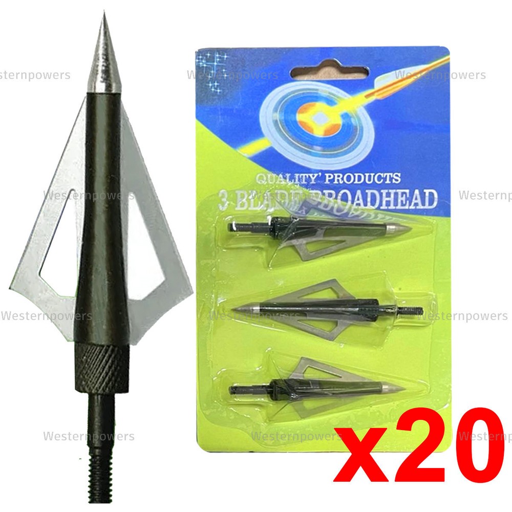 60 Count Broad Head Spear Tips 3 Blade Compound Bow or Cross Bow Tips