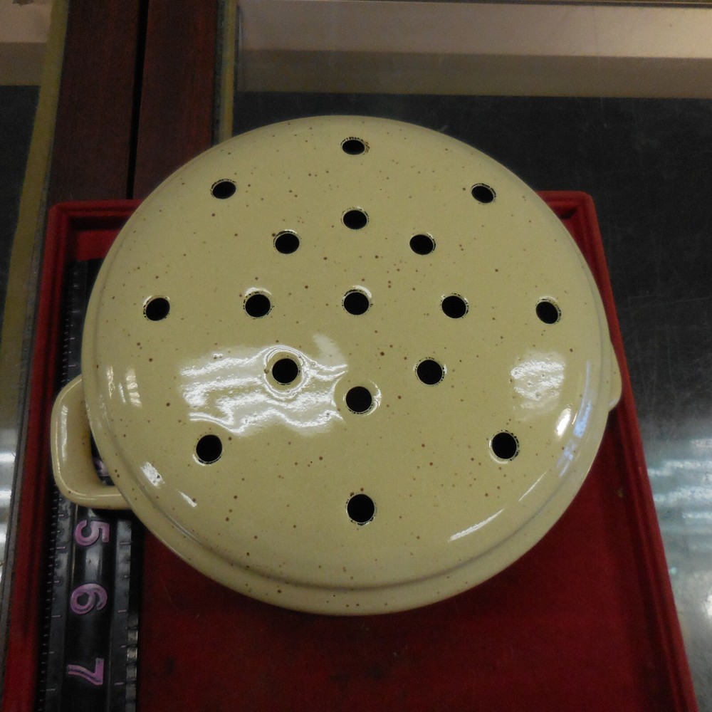 Mushroom TWO HANDLED Strainer/COLANDER Enamelware