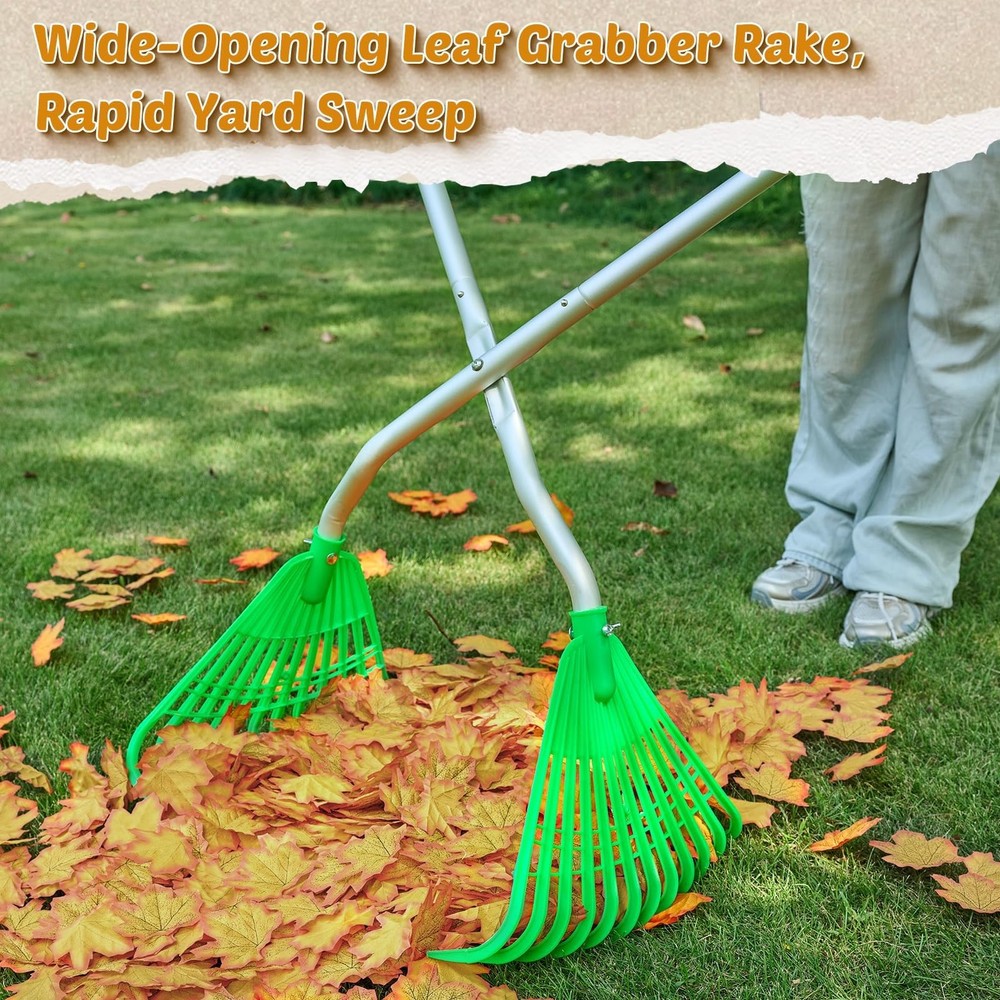 Leaf Grabber Rake,Leaves Collector Tool with Long Handle,Efficient Leaf Picke...