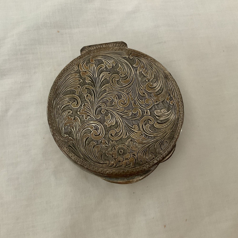 Vintage Silver Embossed Powder Compact w/Screen