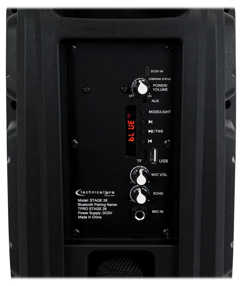 Technical Pro STAGE28 Dual 8" Rechargeable LED Bluetooth Speaker + Stand + Mic