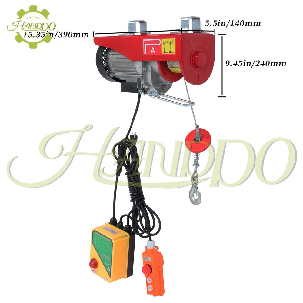 Mini Electric Hoist 1320lbs 14ft Wired Remote + 328ft Wireless Remote Control