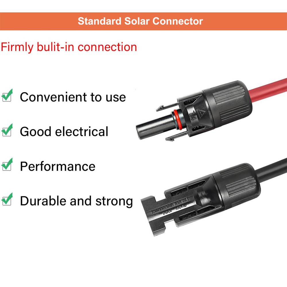 10AWG Solar Panel Extension Cable 50FT Black+Red Cable Flexible Wire Connectors