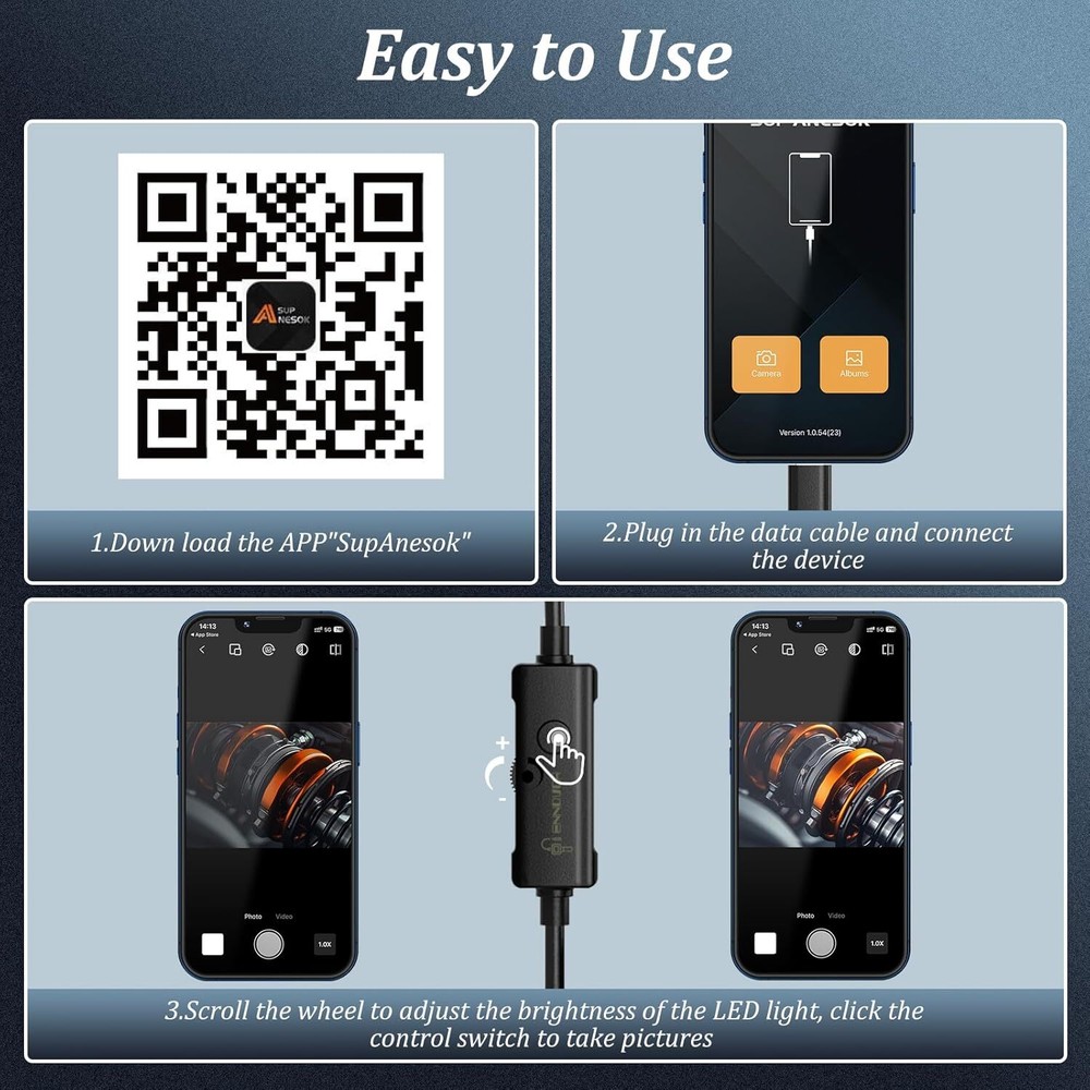 Endoscope Camera with Light, 1920P HD Borescope Camera w/8 Adjustable LED Light