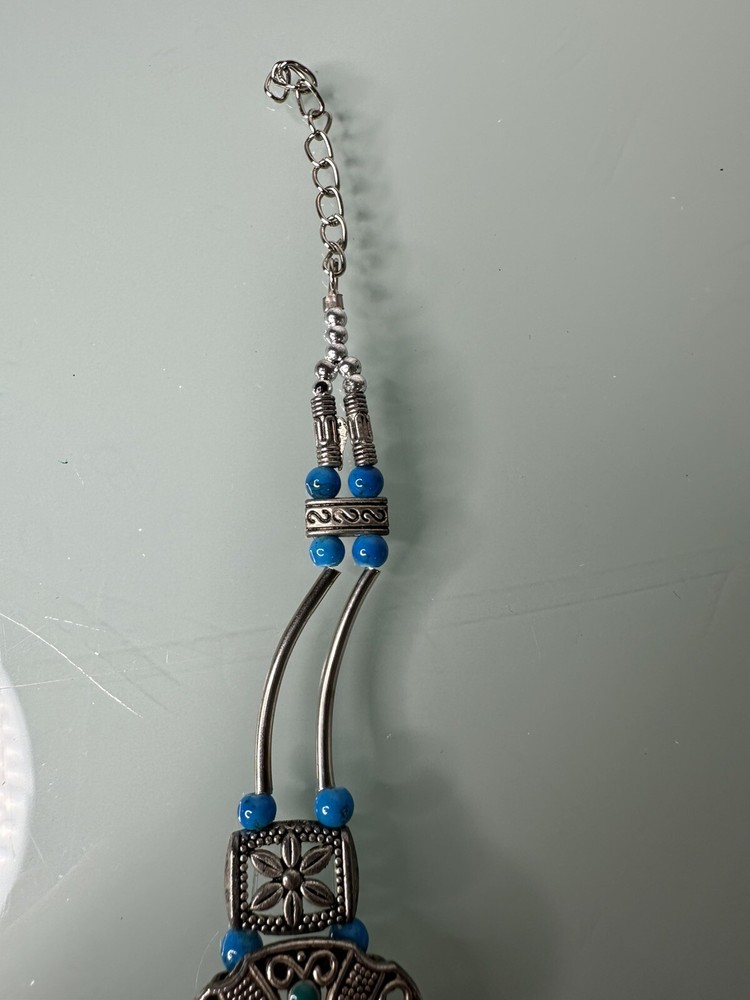 Silvertone Blue Bead Southwestern Bracelet