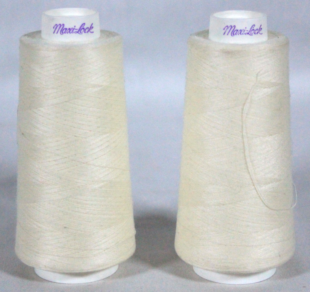 2 MAXI-LOCK ALL-PURPOSE 100% POLYESTER SERGER THREAD~3000 YD CONE EGG SHELL NEW