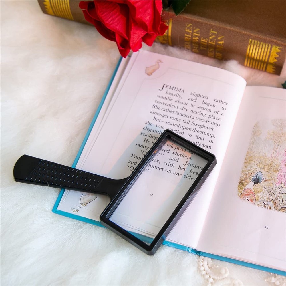 Large Rectangular Handheld Magnifying Glass，5X Magnification，4x2in