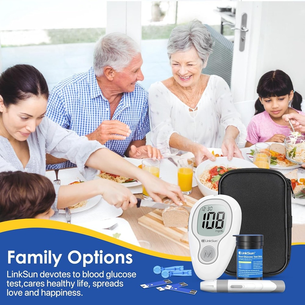 Blood Glucose Meter No Coding, Large Display, 5 Sec Read, Strips & Lancets Kit