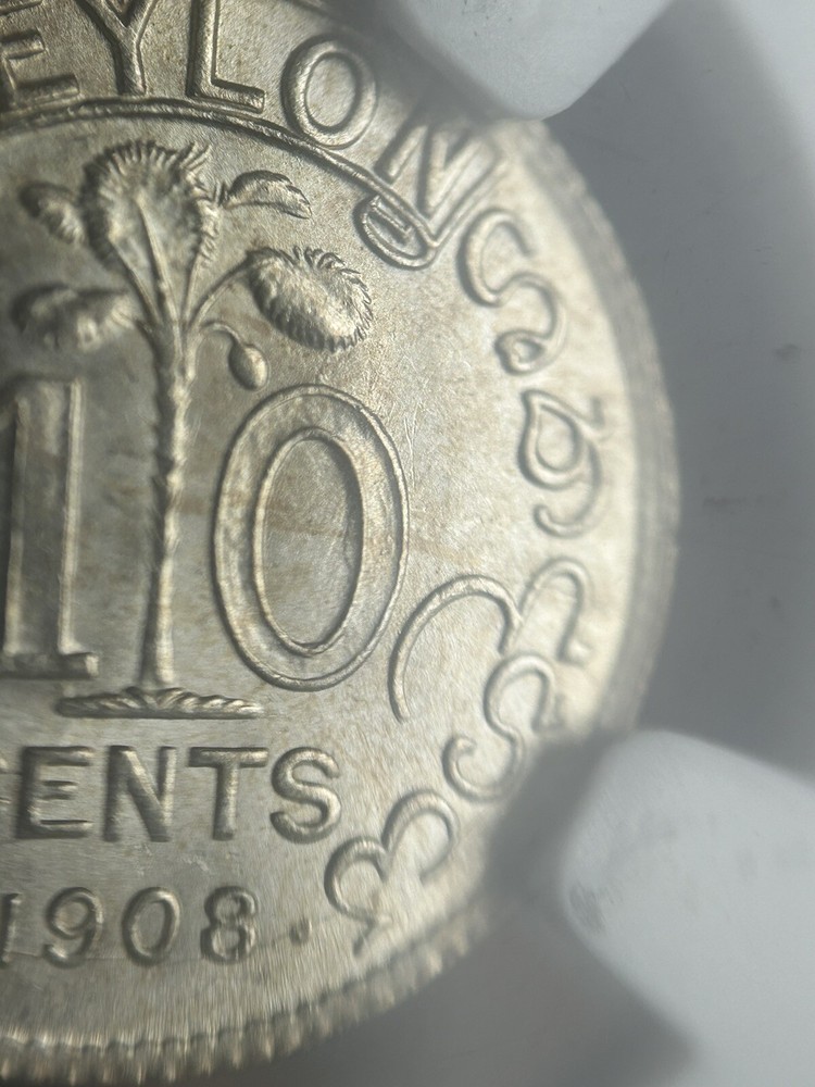 Ceylon 10 Cents 1908 MS66 Top Pop