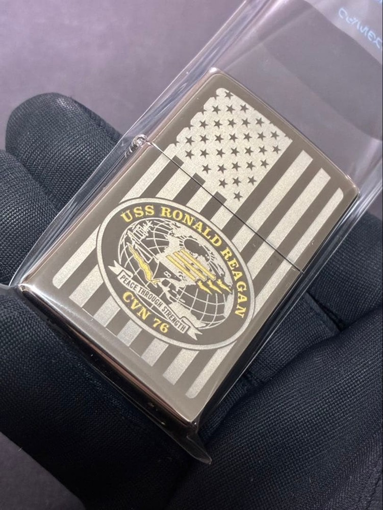 Zippo USS RONALD REAGAN CVN 76 Silver One Sided Processing Lighter Regular Japan