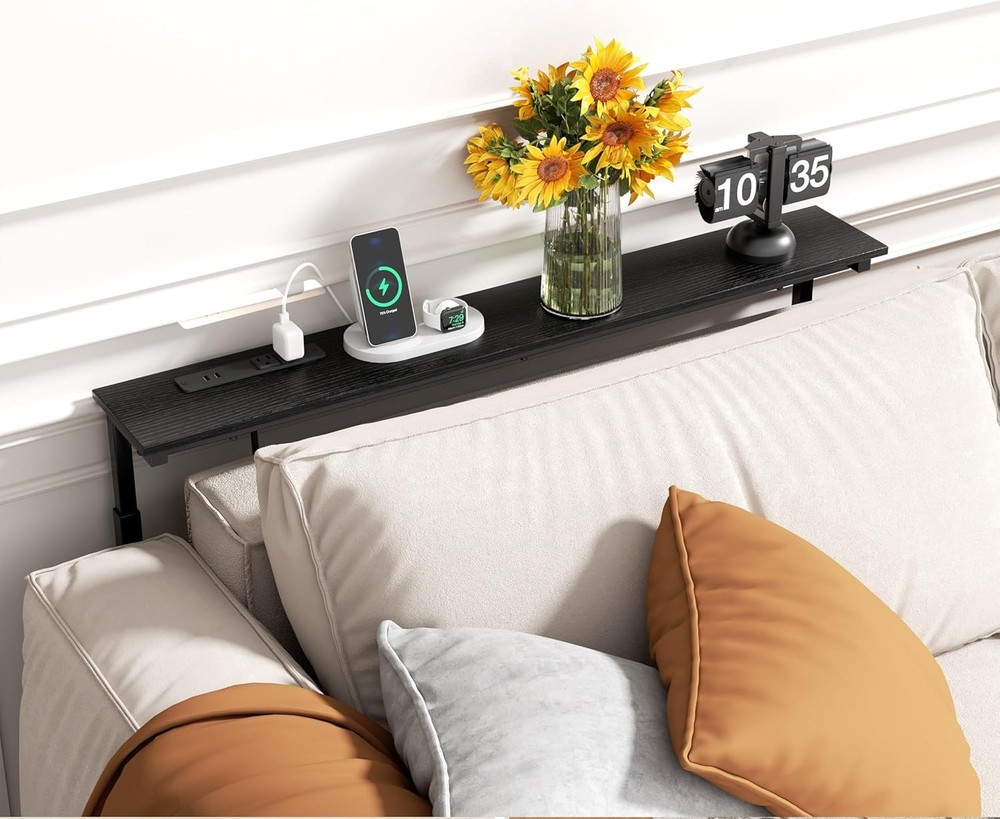 45" Adjustable Height Narrow Console Table W/ Power Outlets Long Sofa Table