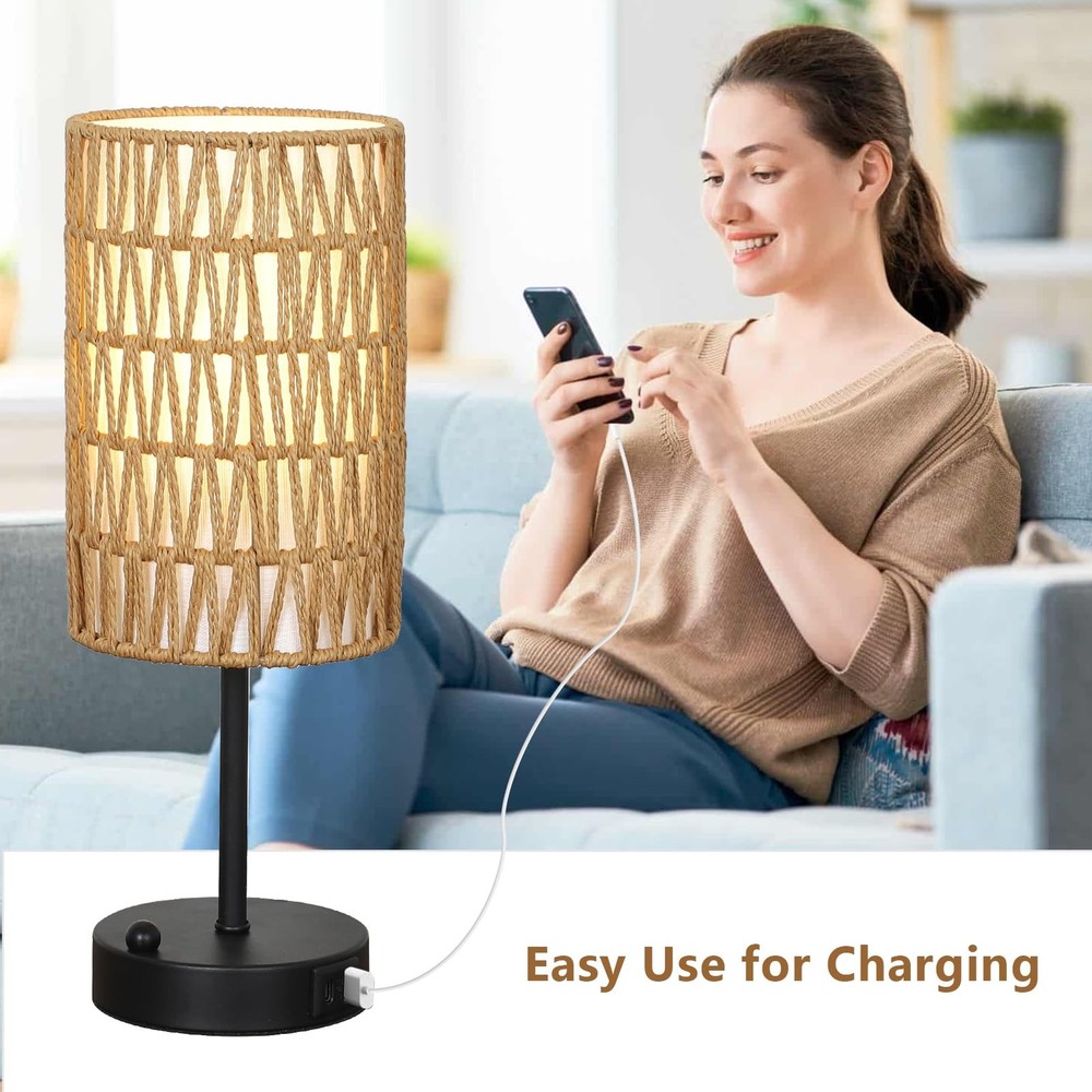 Touch Table Lamp For Bedroom with Bulb, Boho Small Desk 1 Pack, Black