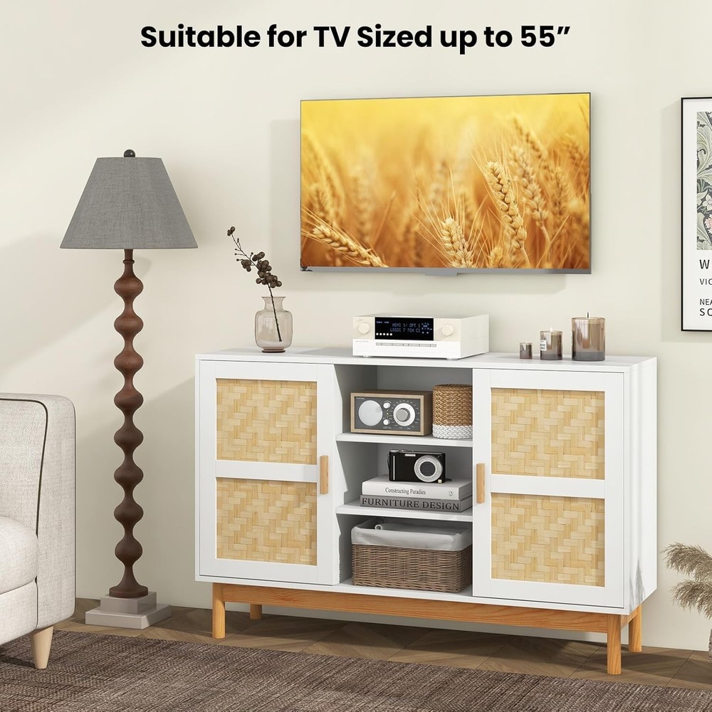 Buffet Sideboard Kitchen Storage Cabinet W/ 3 Open Shelves & 2 Side Cabinets 48”