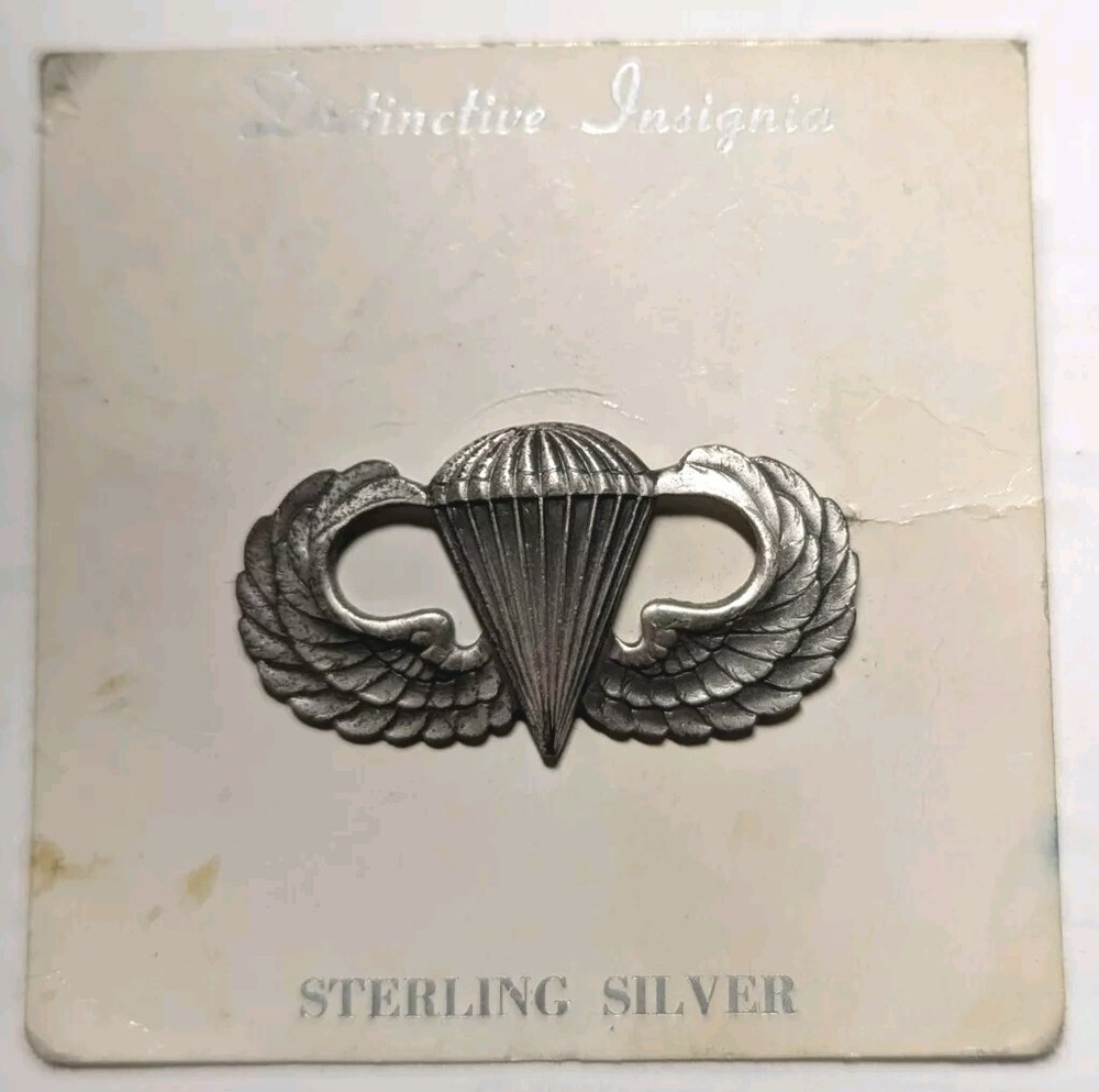 1950's US Army Sterling Silver Paratrooper Wing on Card - CB