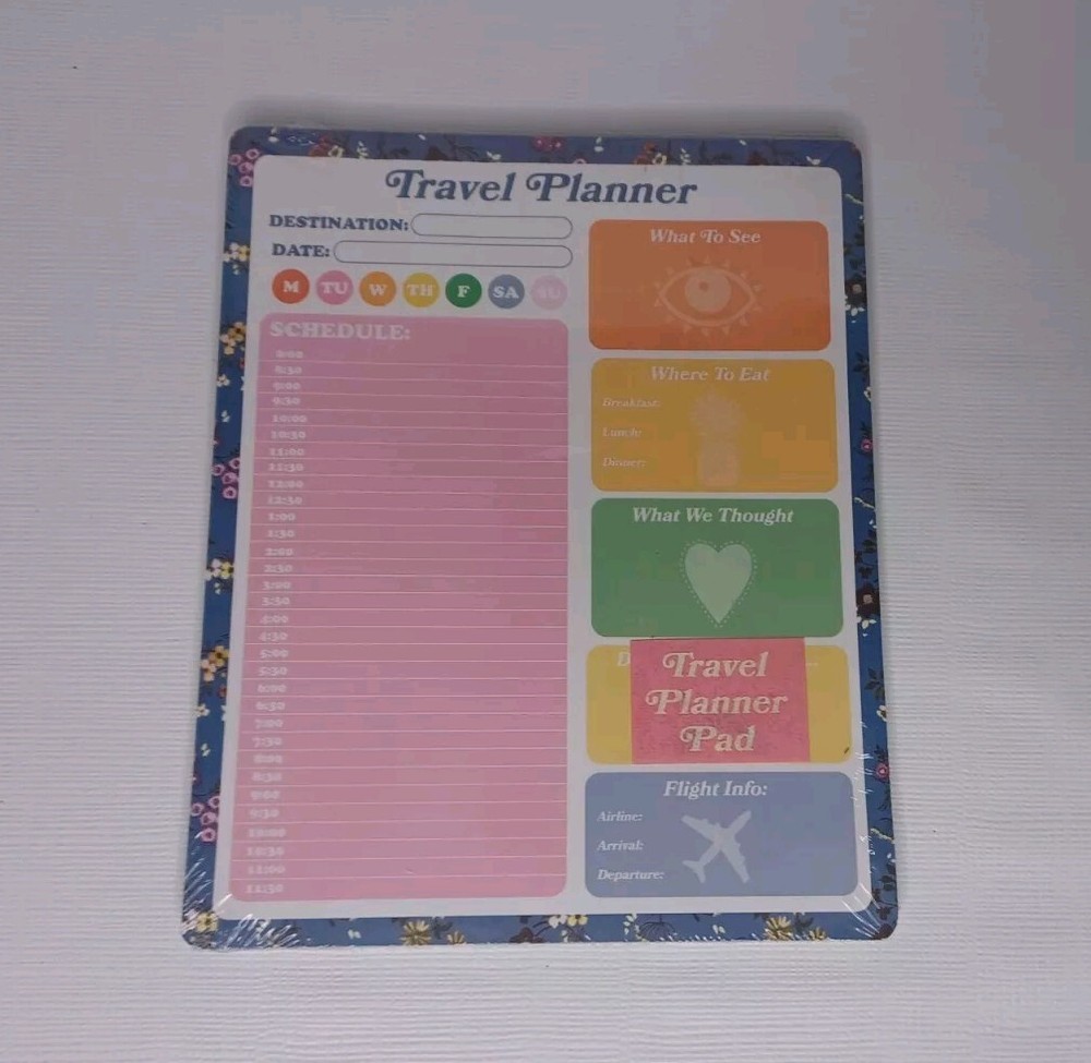 Travel Planner Pad 9" x 7" Notepad Destination Date Schedule Tri-Coastal New
