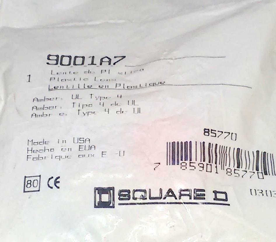 New Square D 9001A7 Panel Mount Amber Pilot Light Lens