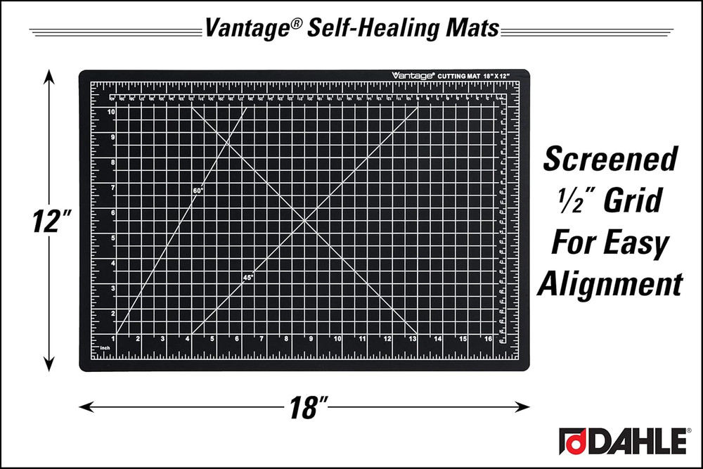 Vantage 10791 Double-Sided Premium Self-Healing Cutting Mat, 12"X18", 1/2" Grid,