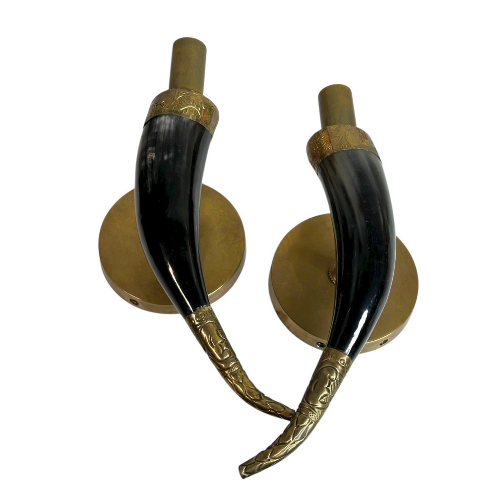 STRATA Gilded Horn And Brass Wall Sconce Pair, Hand Crafted Horn Sconces