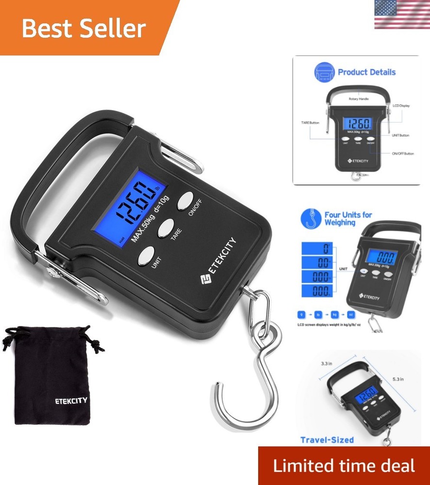 Fishing Scale with Backlit LCD Display, 110lb/50kg Digital Electronic Hanging...