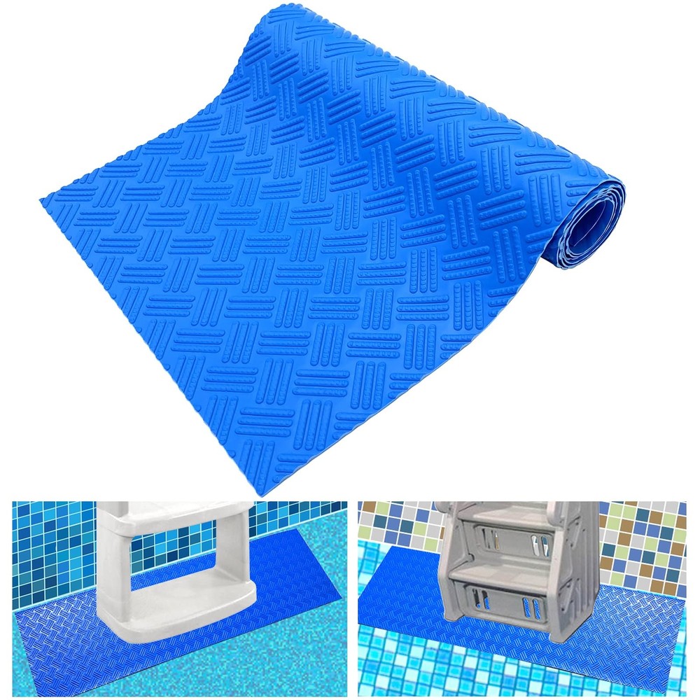 Swimming Pool Ladder Mat 36x9 inch Protective Non-Slip Step Pad Blue Medium