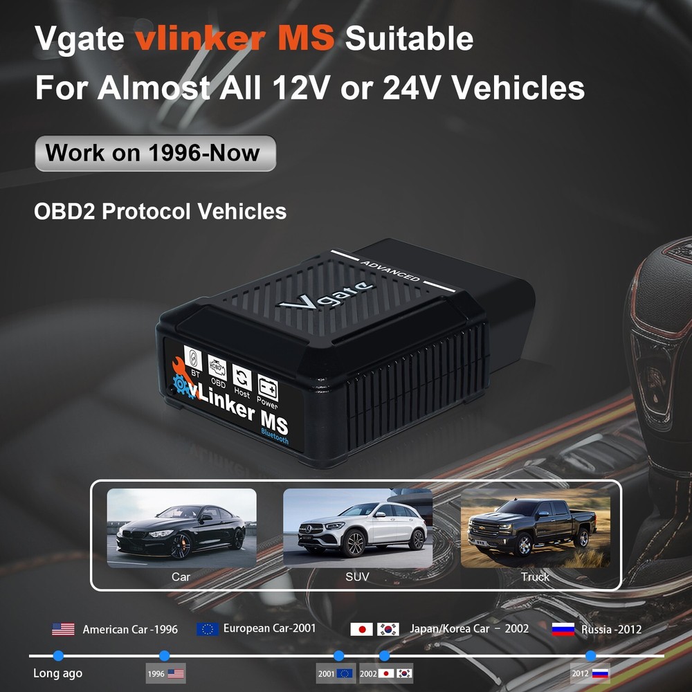 Vgate vLinker MS BT3.0 OBD2 Car Diagnostic Scanner Code Reader IOS/Android/PC
