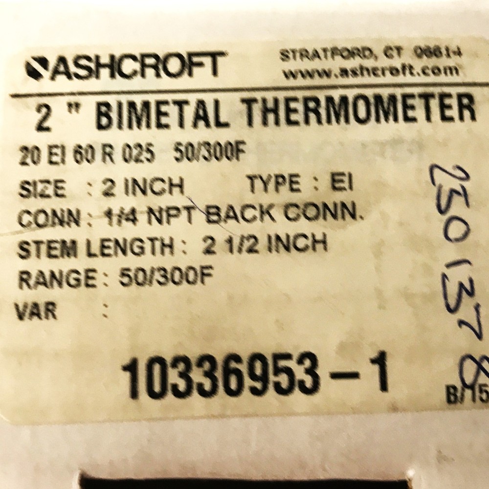 ?Ashcroft Bimetal Thermometer 20EL60R025 NOS